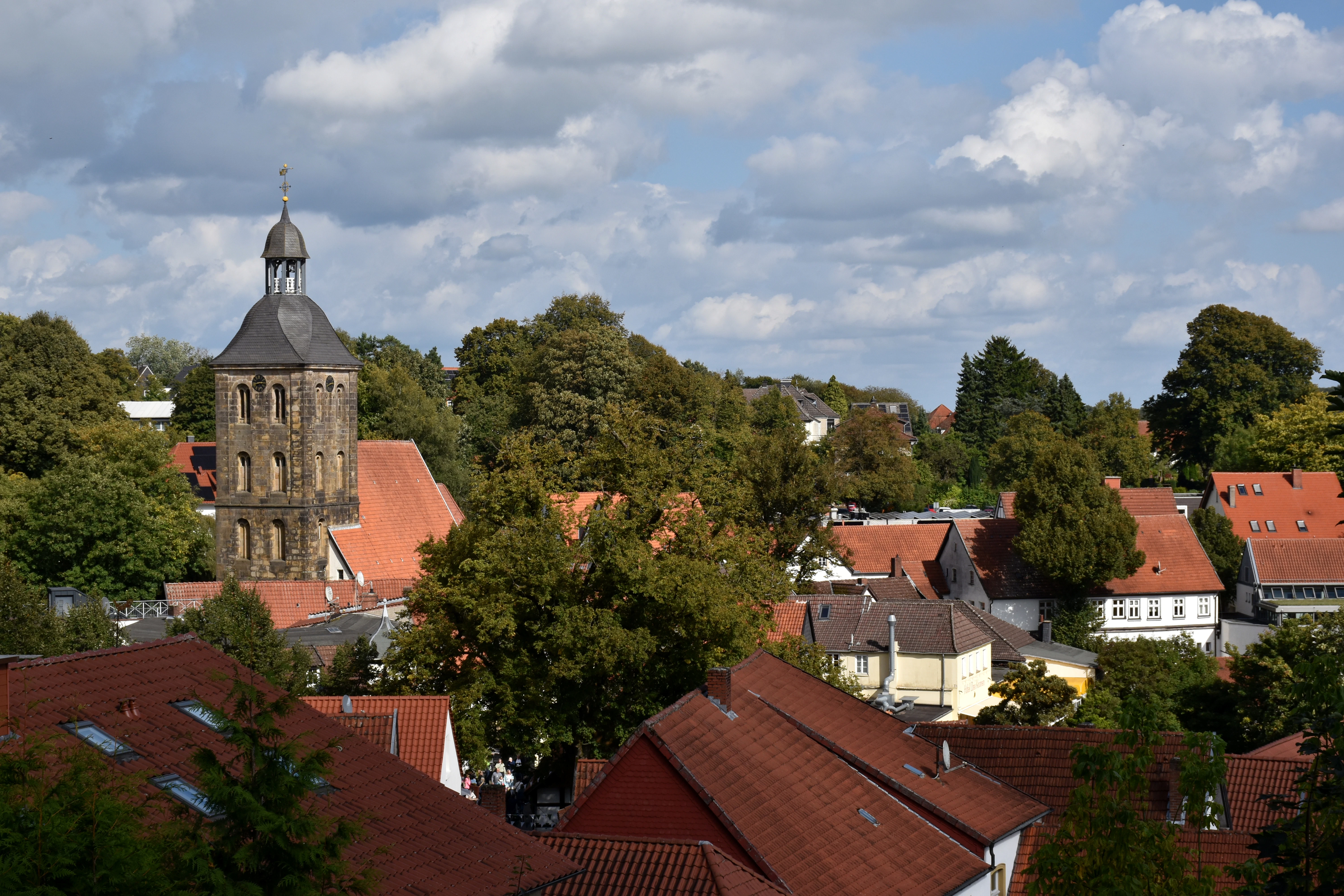 Rooftops and church tower in a european town