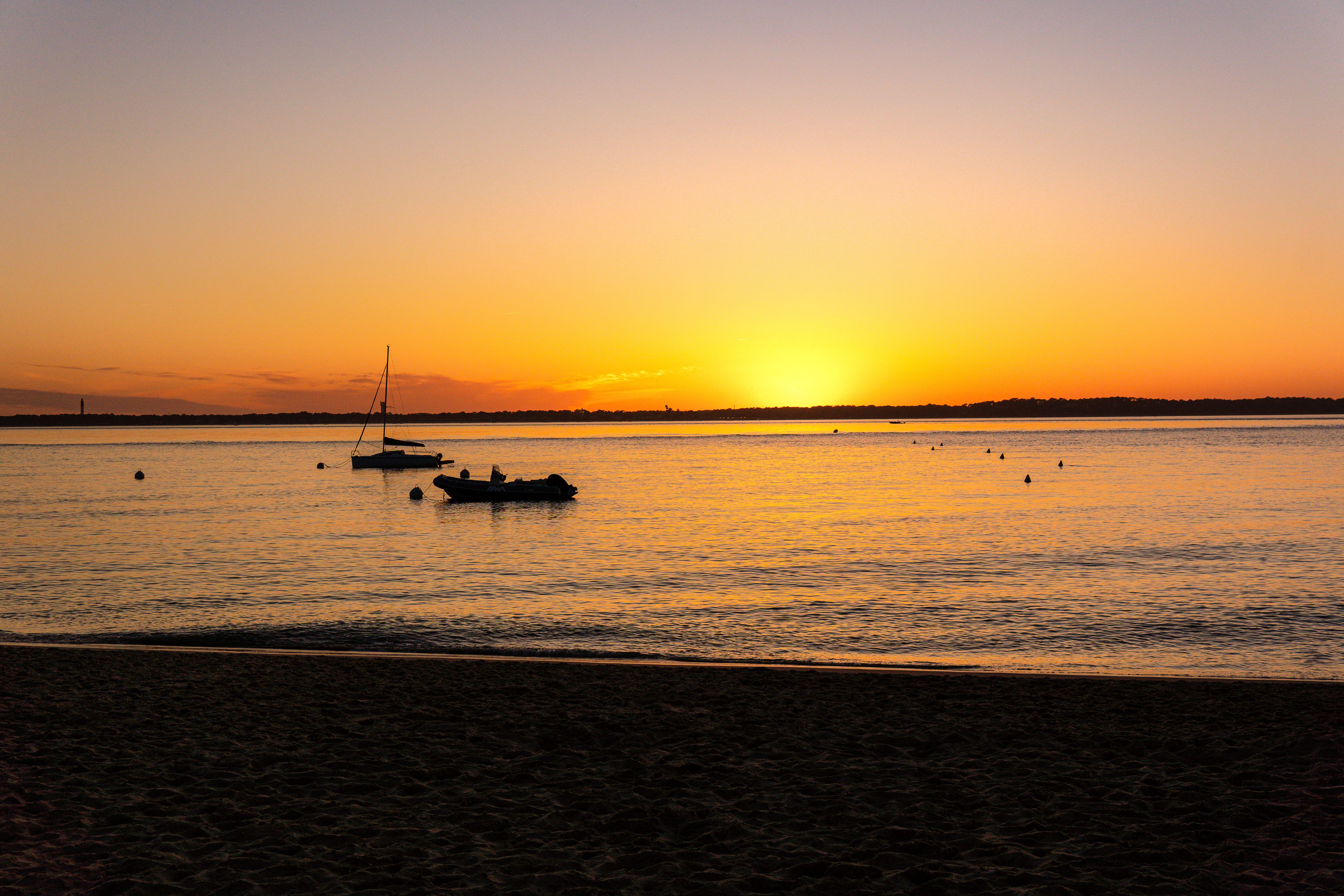 Beautiful sunset over the calm ocean.