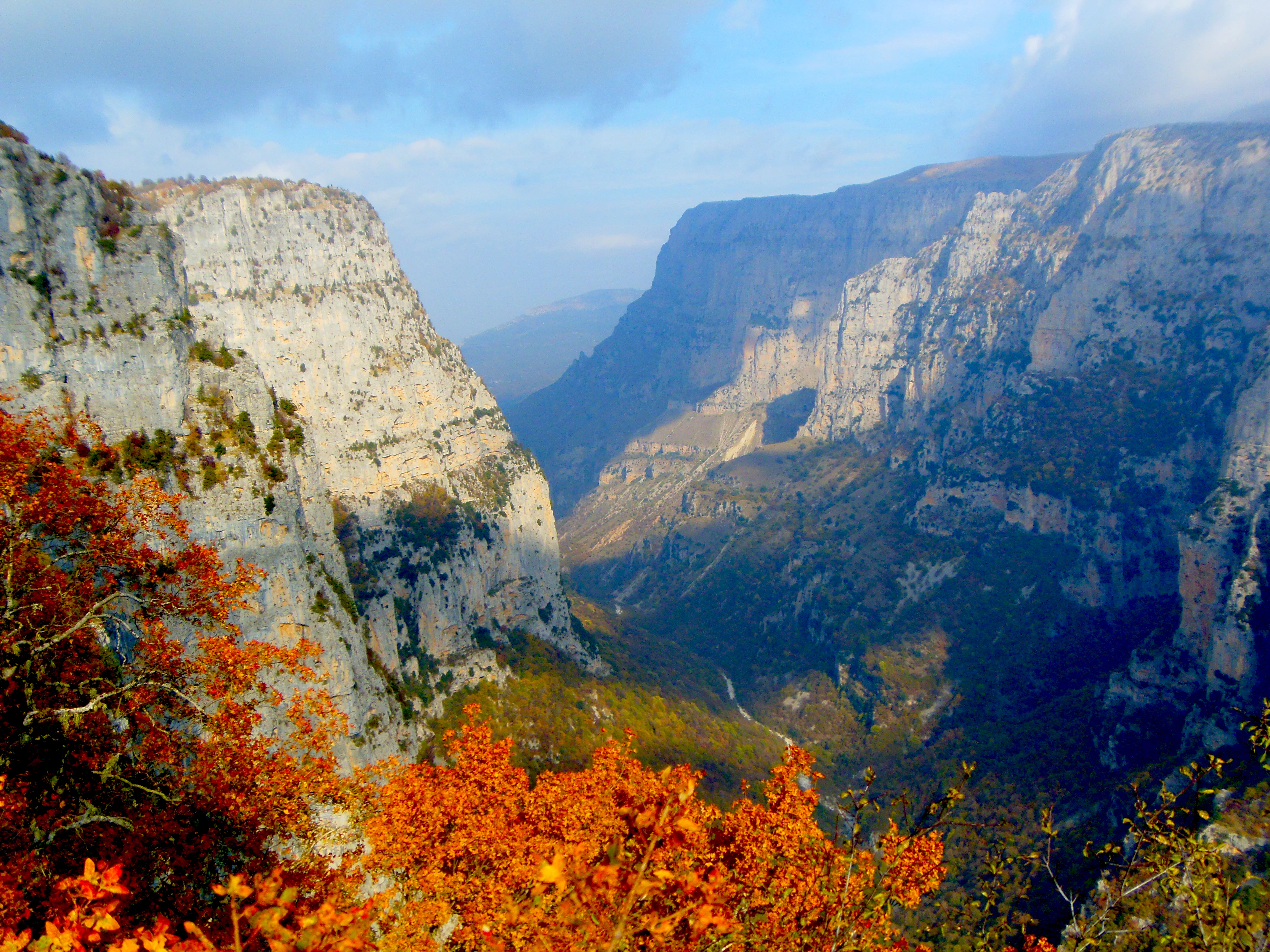 a view of a valley with mountains in the background