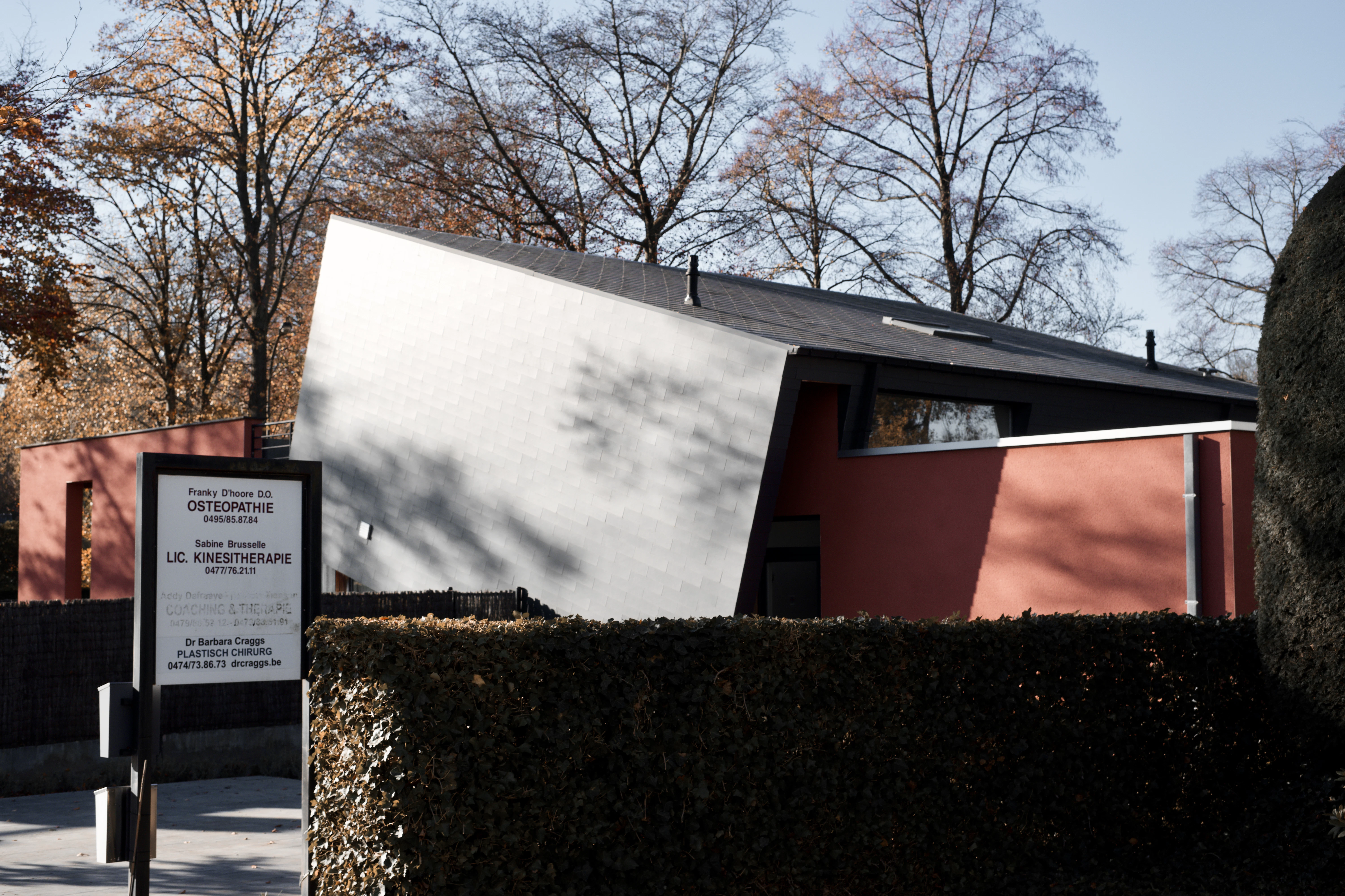 a building with a sign in front of it