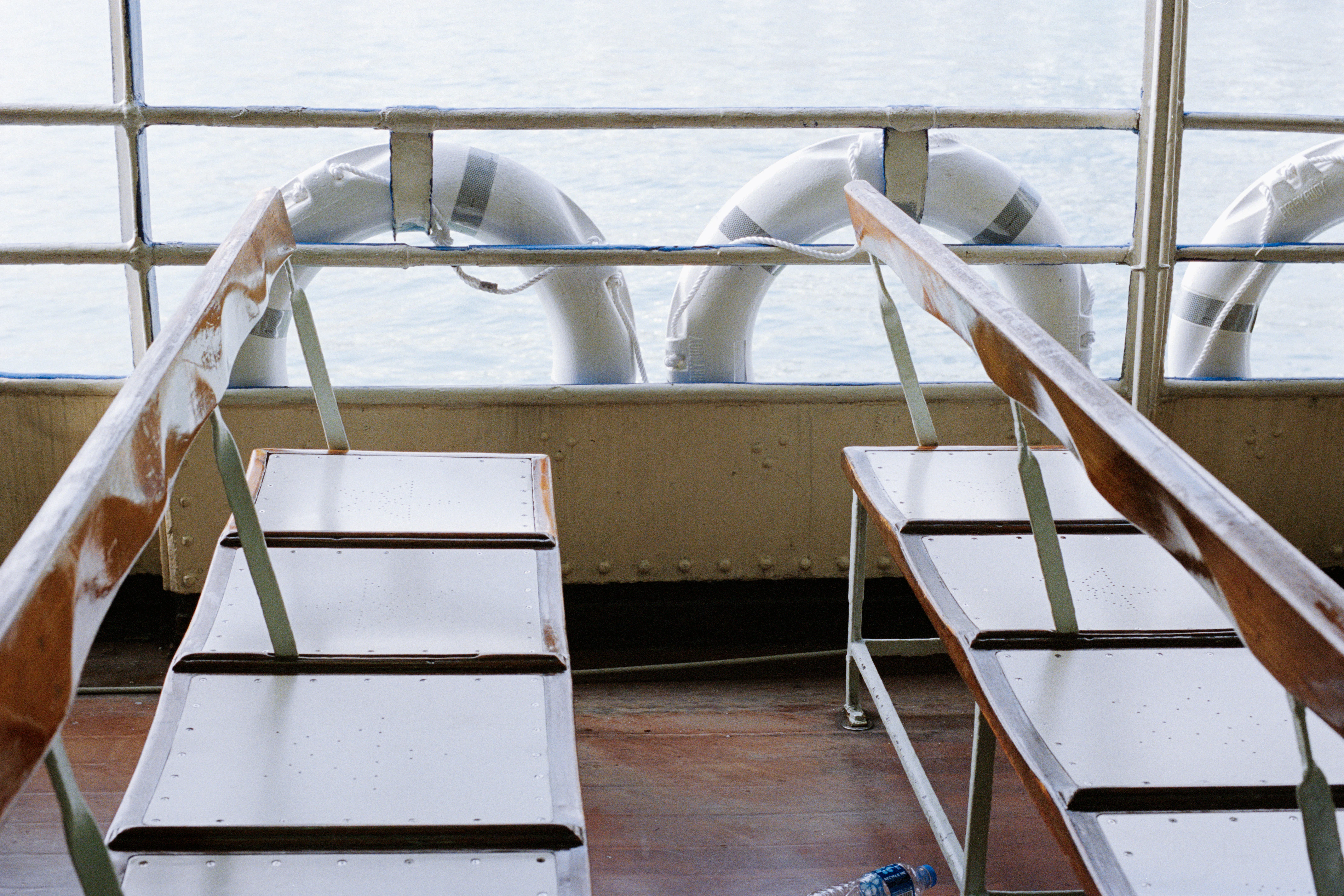 Two sets of stairs leading towards the ocean.