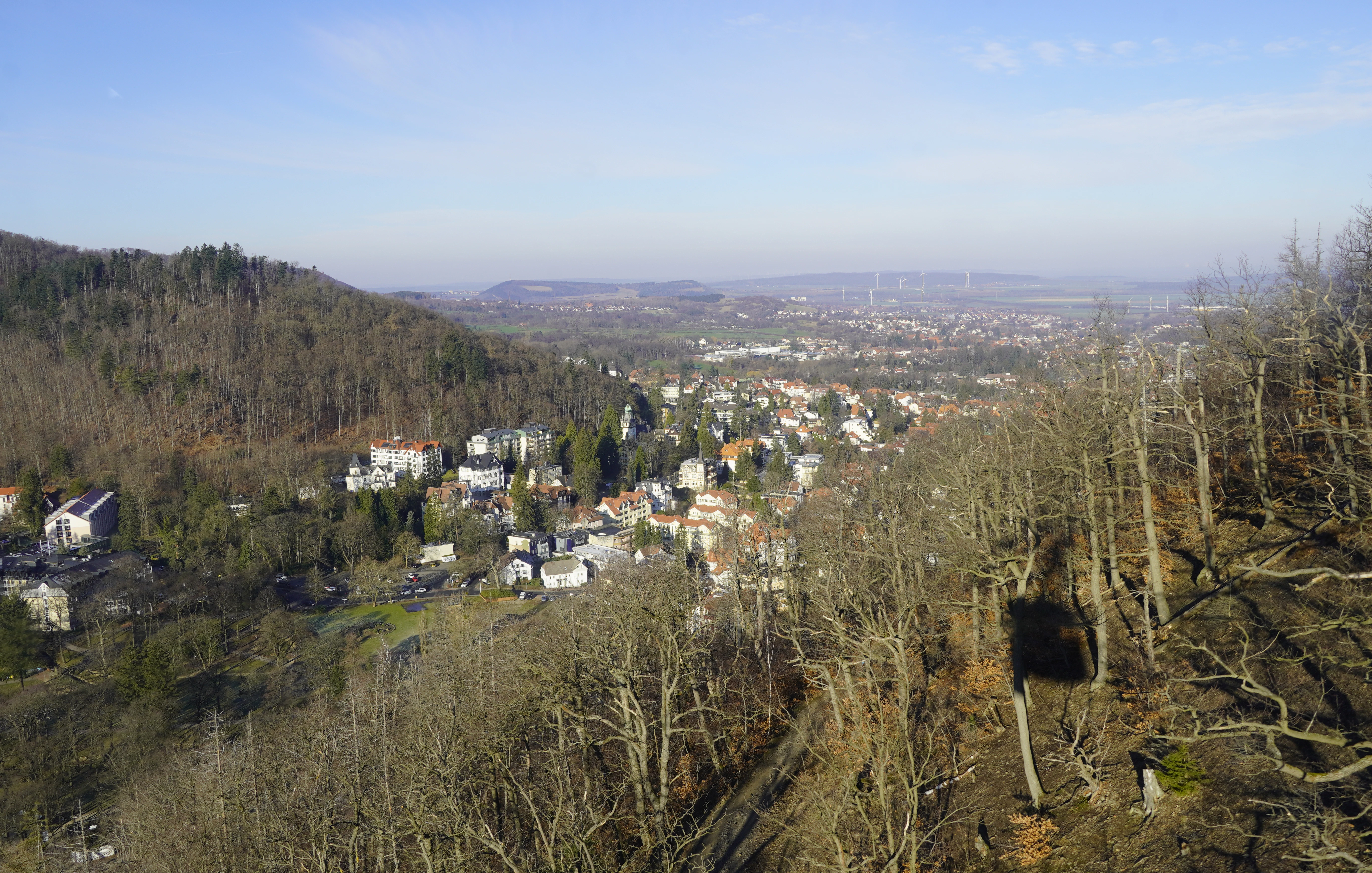A view of a town from a hill
