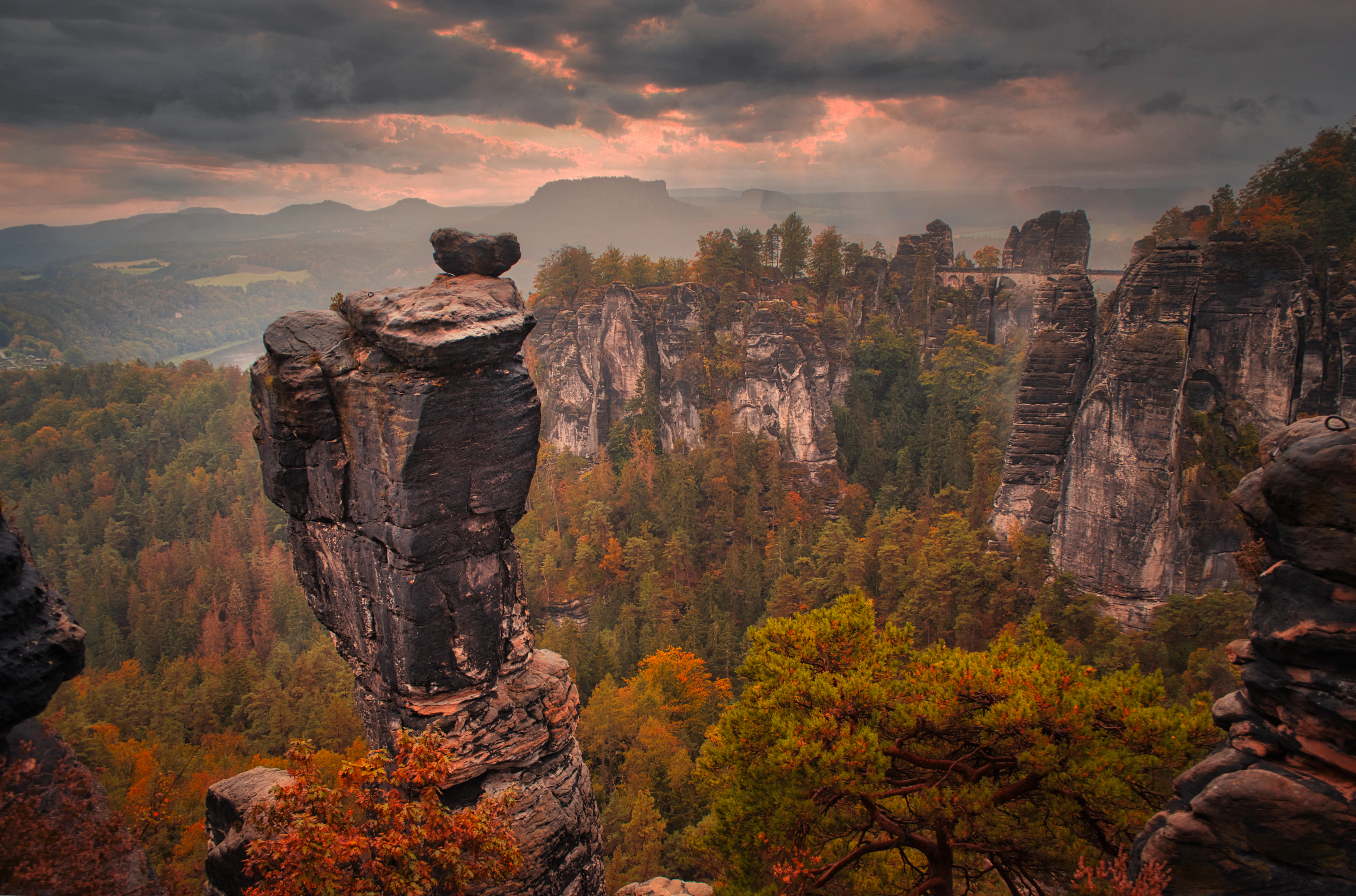 a rock formation in the middle of a forest