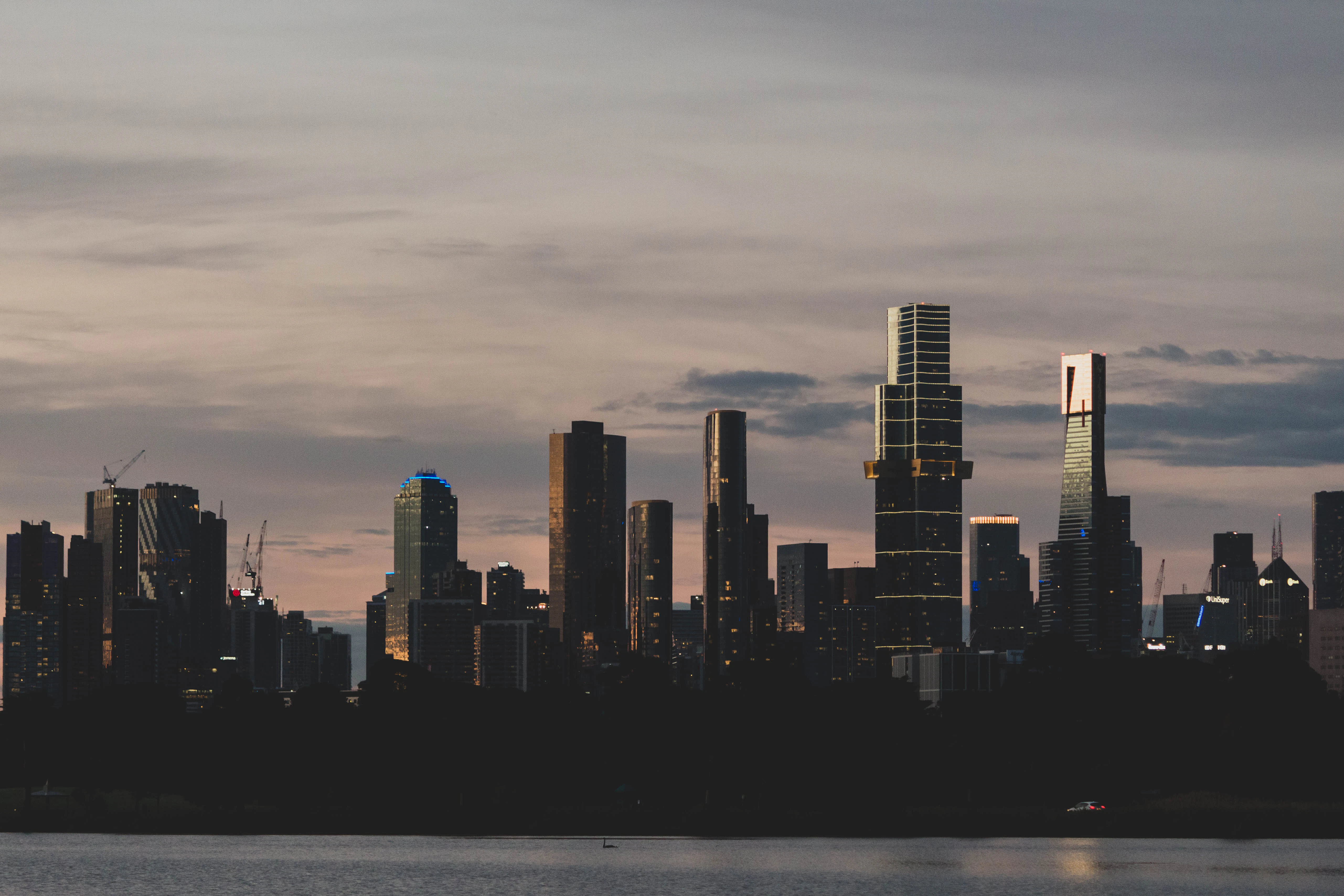 a view of a city skyline from across the water