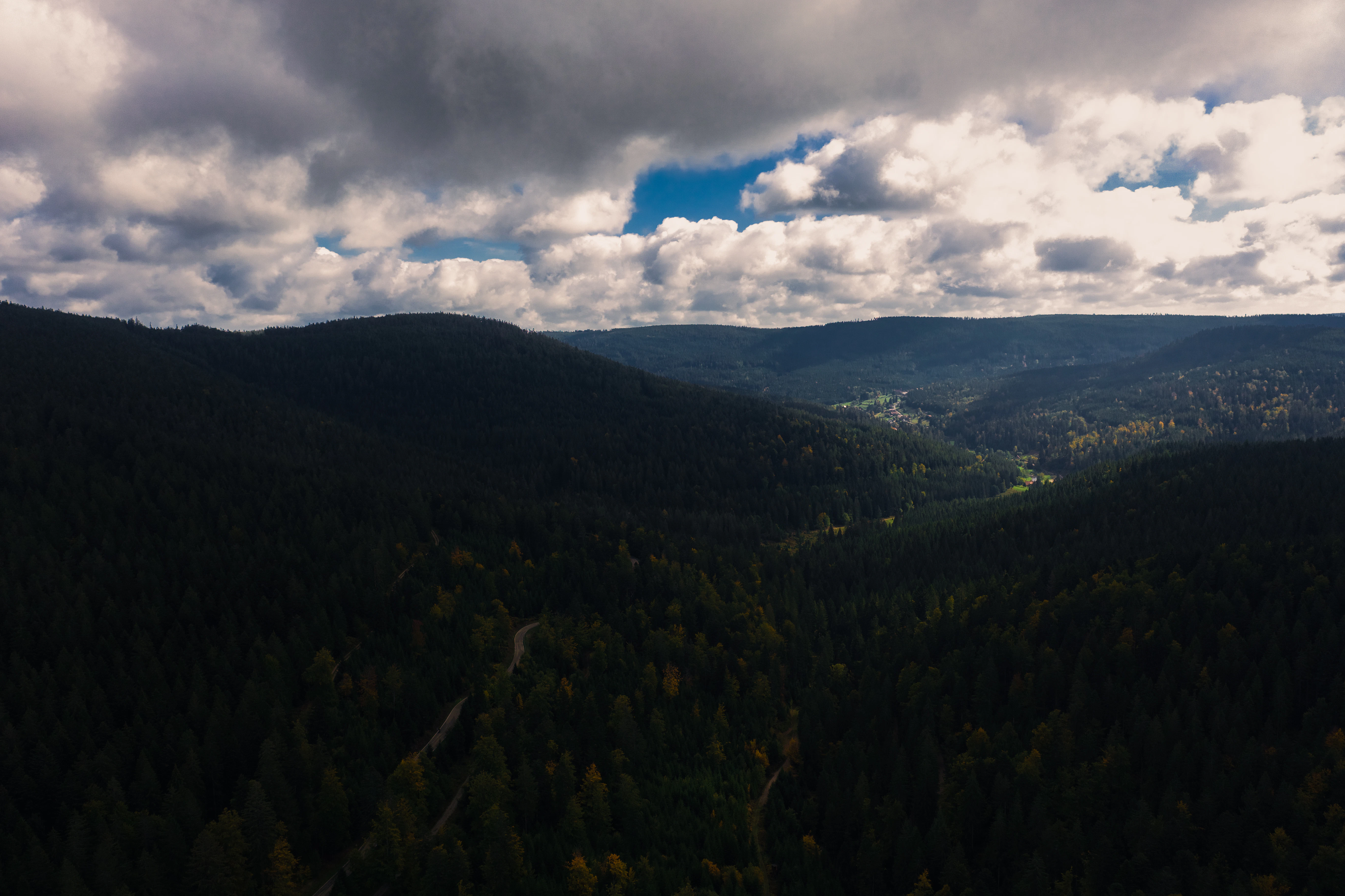 a landscape with trees and hills