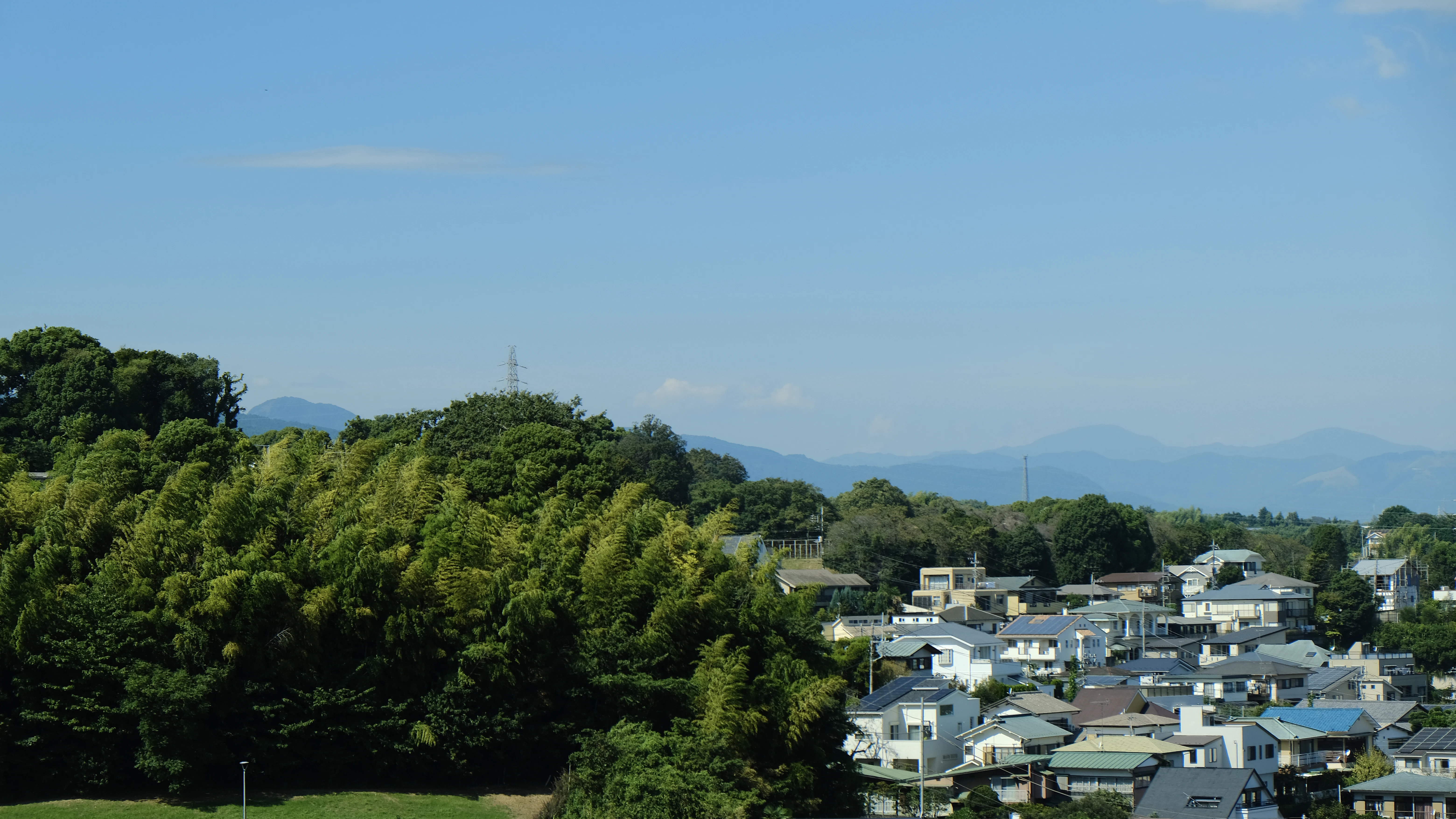 A view of a town from a hill